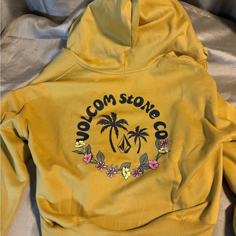 Volcom Mustard Hoodie with Tropical Graphic